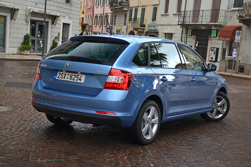 Verona, Italy - 30th, September, 2013: Skoda Rapid Spaceback stopped on the street. This model is popular vehicle in Eastern Europe. The Rapid Spaceback is shorter model than the Octavia.