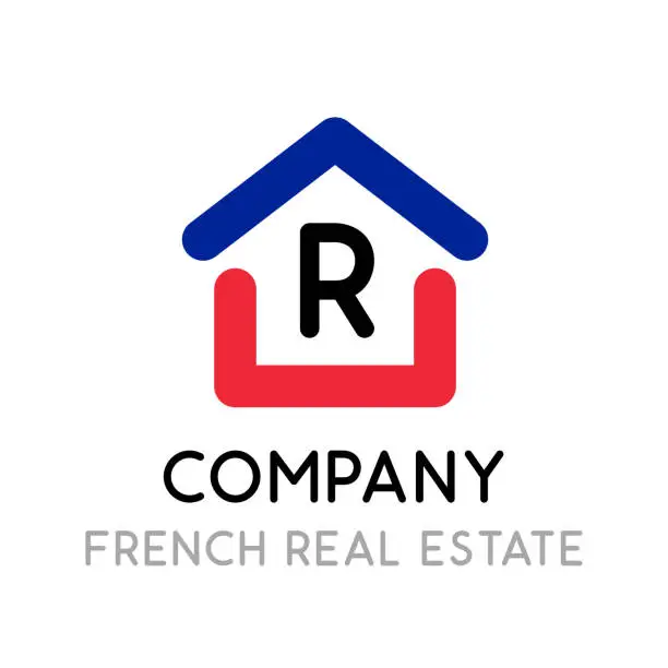 Vector illustration of Logotype design for a company engaged in real estate in France - Vector icon with house in colors of France flag.