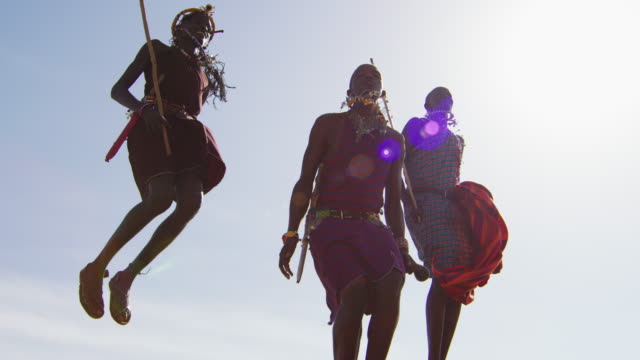 Maasai men performing a traditional jumping dance