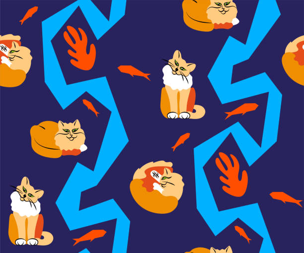 istock Cute cats and fishs seamless pattern. Pet vector illustration. Cartoon cat images. Cute design for kids. Сhildren's pattern 1161040166