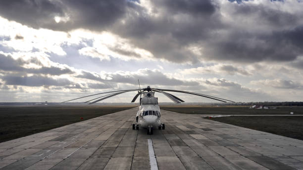 istock Heavy transport helicopter aerial view. 1161040456