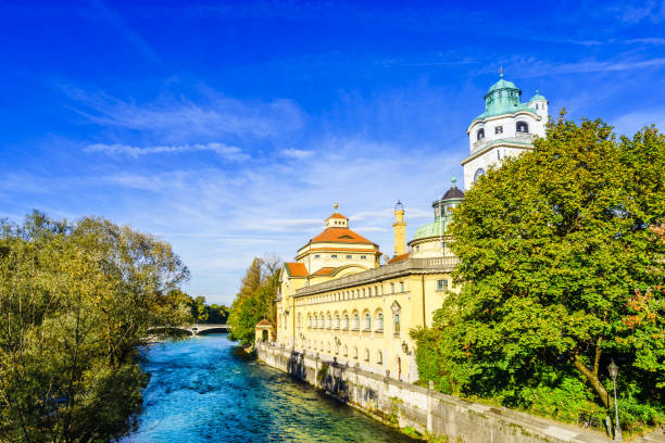 istock View on historic Mueller Volksbad next to Isar river - Munich 1161040572