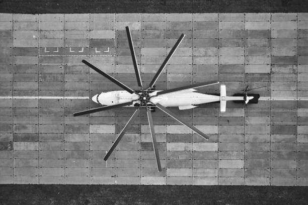 istock Heavy transport helicopter aerial view. 1161040584