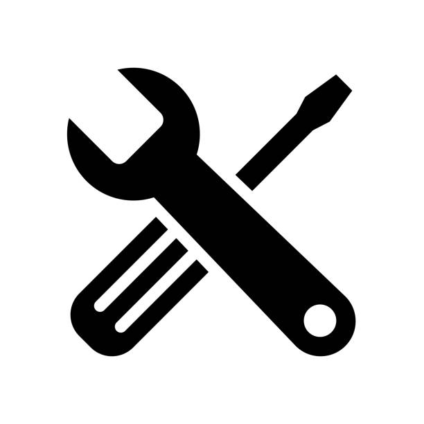 ilustrações de stock, clip art, desenhos animados e ícones de tools icon flat vector illustration design - wrench screwdriver work tool symbol