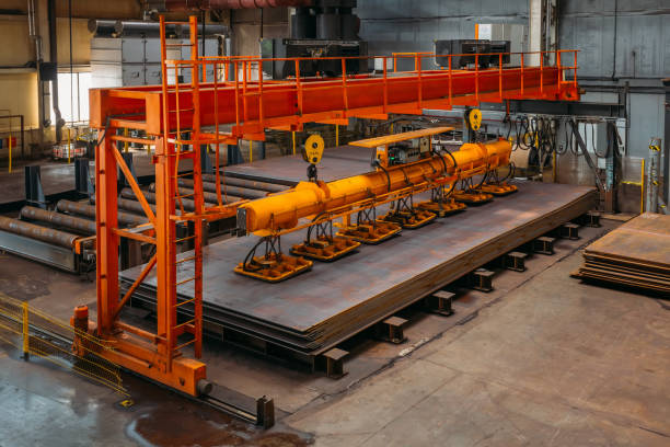 istock Overhead crane with vacuum handling grippers 1161049812