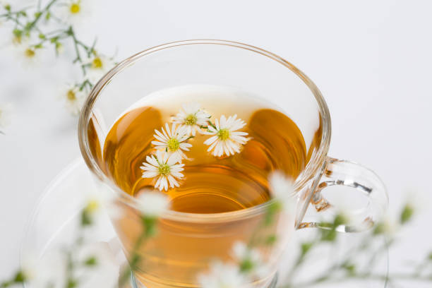 чашка ромашкового чая с цветами ромашки - chamomile herbal tea chamomile plant tea стоковые фото и изображения