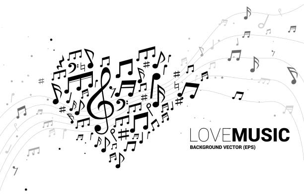 ilustrações, clipart, desenhos animados e ícones de nota da melodia da música do vetor formulário dado forma do coração. - muscular build audio