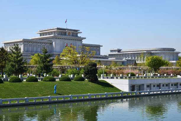Mausoleum. Pyongyang, North Korea Pyongyang, North Korea - May 2, 2019: Kumsusan Memorial Palace of the Sun. Mausoleum and tomb of Kim Il Sung and Kim Jong Il. Capital of North Korea kim il sung mausoleum stock pictures, royalty-free photos & images