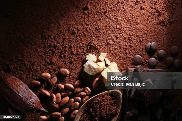Chocolate With Cocoa Fruit Stock Photo - Download Image Now - Chocolate, Cocoa Powder, Butter