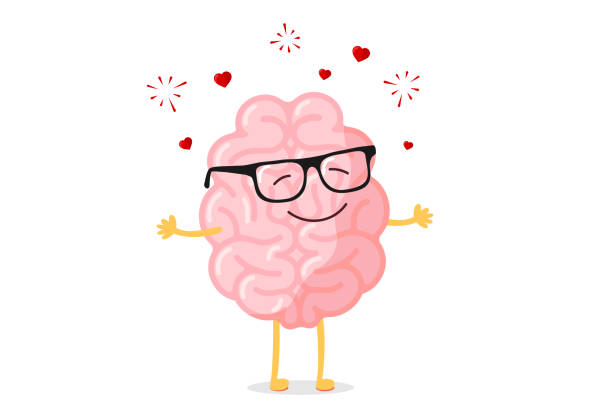 ilustraciones, imágenes clip art, dibujos animados e iconos de stock de dibujos animados inteligente personaje del cerebro feliz en gafas se enamoran. central nervous system romántico mascota romántica ilustración vectorial - heart heart shape image ideas