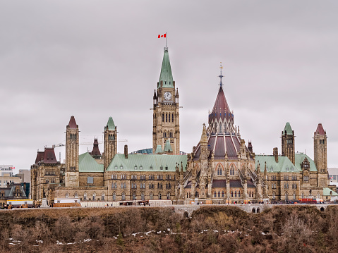 Parliament Hill and Parliament Library in Ottawa, Ontario, Canada