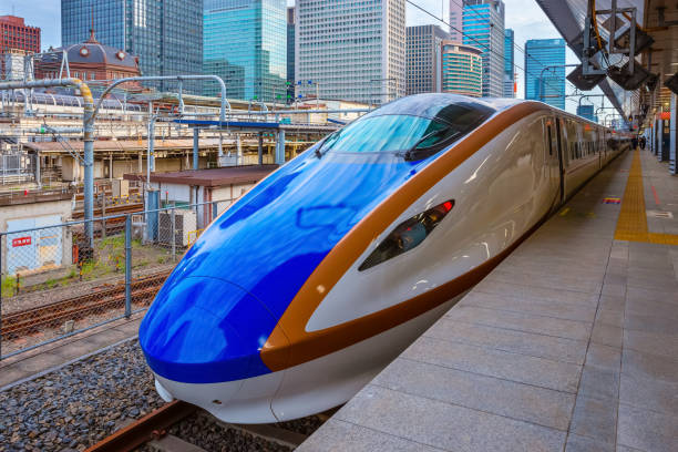 Tokyo, Japan - April 27 2018: Japanese Shinkansen high speed train at a train station
