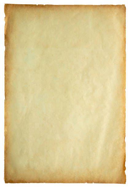 vieille texture de feuille de papier de vieux d'époque d'isolement sur le fond blanc - parchment scroll paper document photos et images de collection