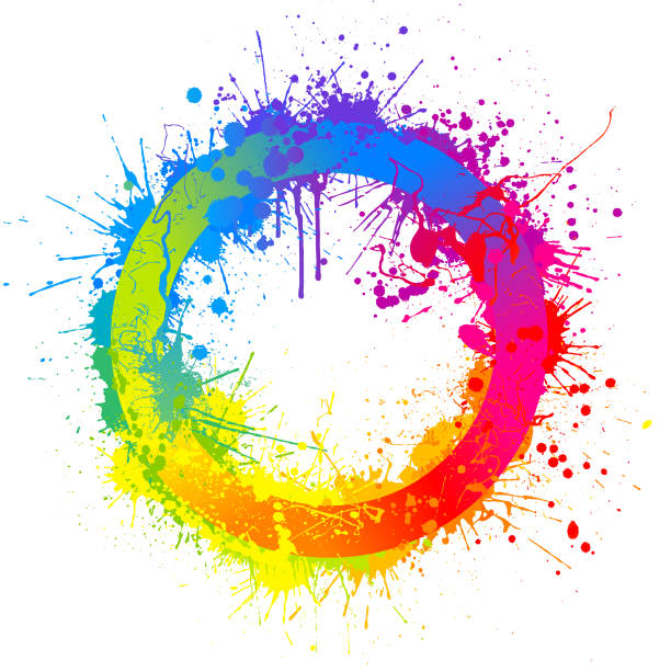 ilustraciones, imágenes clip art, dibujos animados e iconos de stock de salpicadura de círculo arco iris - spray paint splat