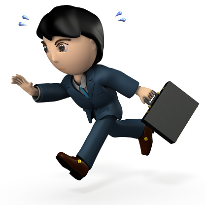 Young Asian businessman in a suit. He is tracking something. White background. 3D illustration.