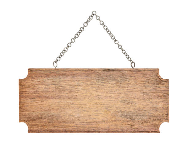 istock wooden sign with chain isolated on white background 1161085184