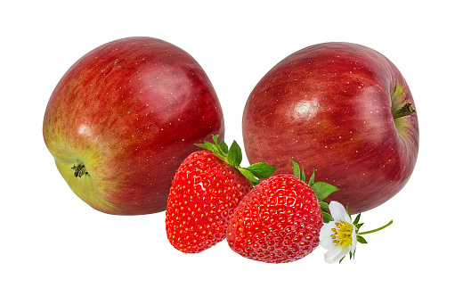 apples and strawberries isolated on white background