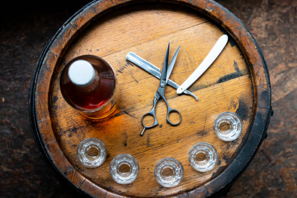 istock Barrel, schnapps, shot glasses, scissors and razor blade 1161086129