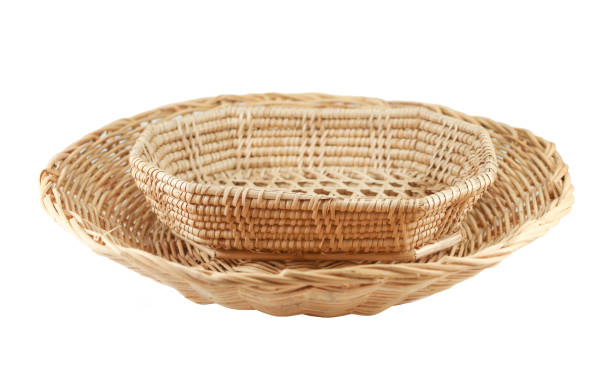 istock Round and hexagon weave baskets on white background 1161089783
