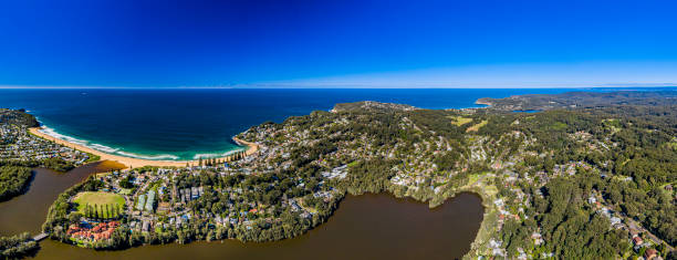 Avoca Beach, Nsw, Australia Avoca Beach, NSW, Australia, Panorama aerial view avoca beach photos stock pictures, royalty-free photos & images