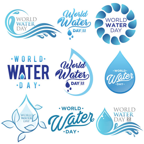 ilustrações, clipart, desenhos animados e ícones de jogo do fundo do vetor do dia da água da letra mundo para o projeto do elemento no fundo branco - dia mundial da agua