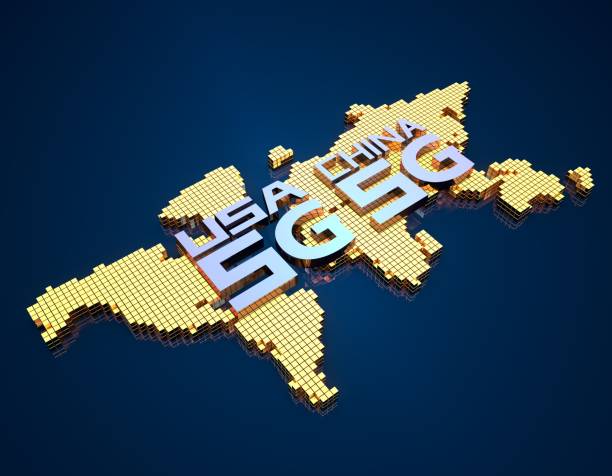 istock World map and China 5G network, US 5G network, competition and confrontation 1161109767