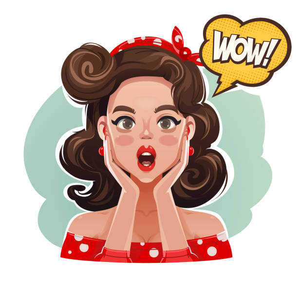 illustrazioni stock, clip art, cartoni animati e icone di tendenza di donna sorpresa che dice wow! - surprise women humor old fashioned