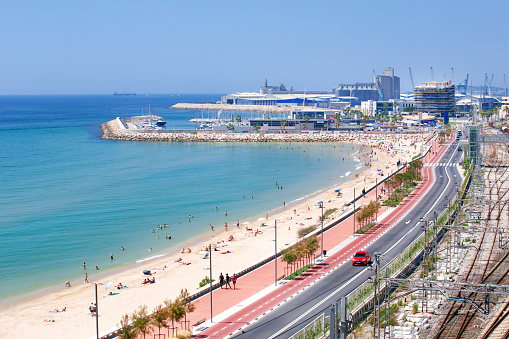 Panoramic view of coast of Tarragona. Summer day in Tarragona beach, Costa Dorada.