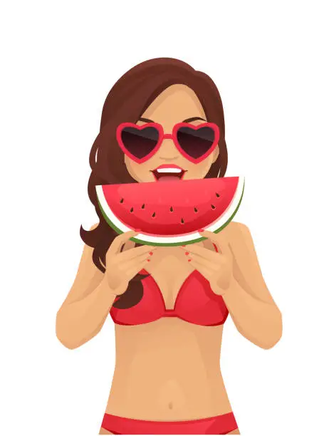 Vector illustration of Watermelone smile woman