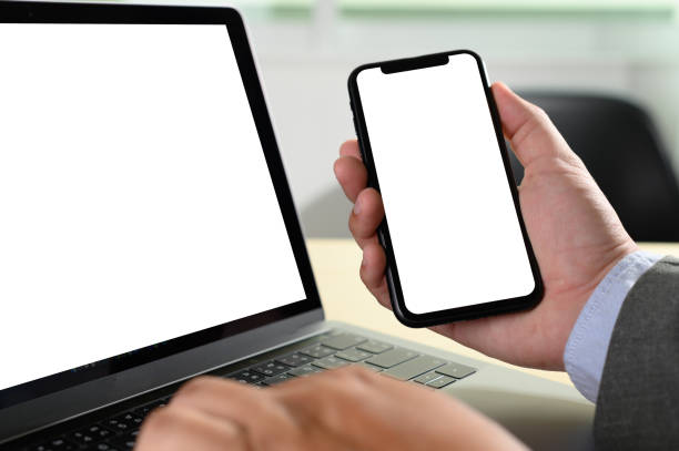 istock Laptop with blank screen on table. Workspace background new project on laptop computer with blank copy space screen for your advertising text message 1161113234