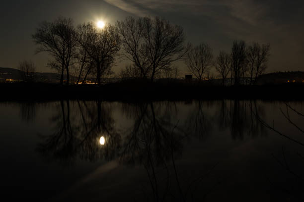 istock Moon and trees reflectiing on the Trasimeno lake surface at night 1161114059