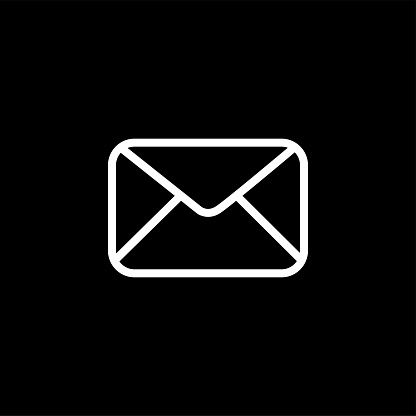 Email Line Icon On Black Background. Black Flat Style Vector...