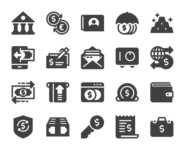 bankowość i rachunkowość - ikony - money bag symbol check banking stock illustrations