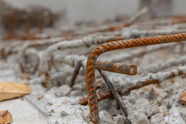 detail of iron rod of a baseplate of a new house