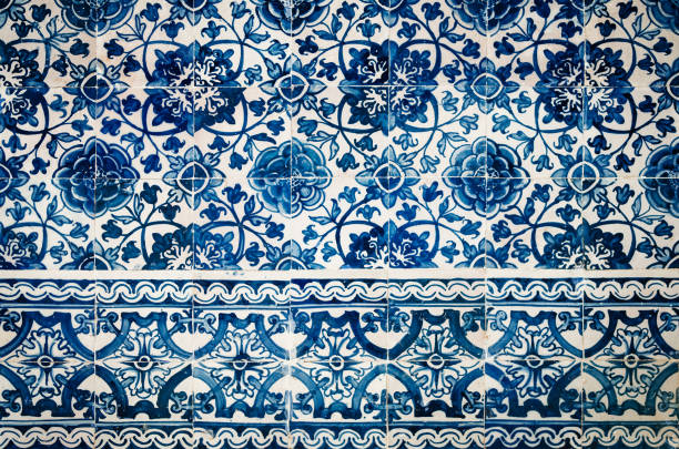 traditional portuguese azulejos, typical tin glazed white and blue ceramic tiles