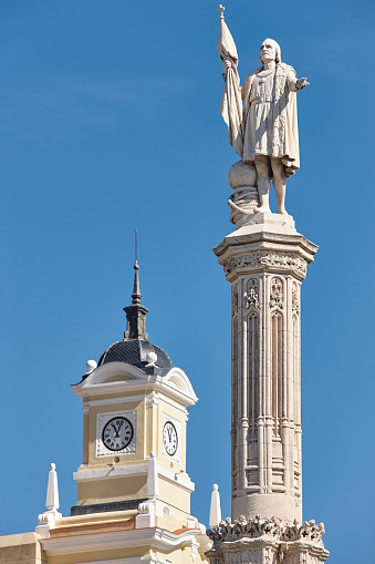 Columbus statue monument in madrid city center. Travel in Spain