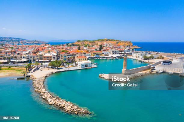 Old Venetian Harbor Of Rethimno Crete Greece Stock Photo - Download Image Now - Crete, Rethymnon, Greece