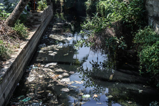 Garbage and sewage open. Ecological threat in the countries of Asia or Africa. Save the world. Stock photo stock photo