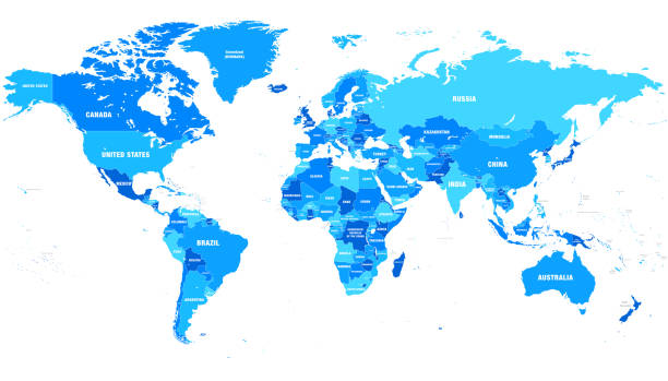 ilustraciones, imágenes clip art, dibujos animados e iconos de stock de mapa mundial vectorial de alto detalle con nombres de países y fronteras - país