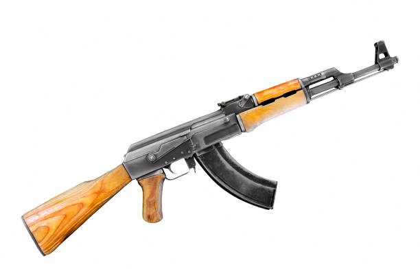 Soviet and russian assault rifle AK47 or AKM isolated on white background.