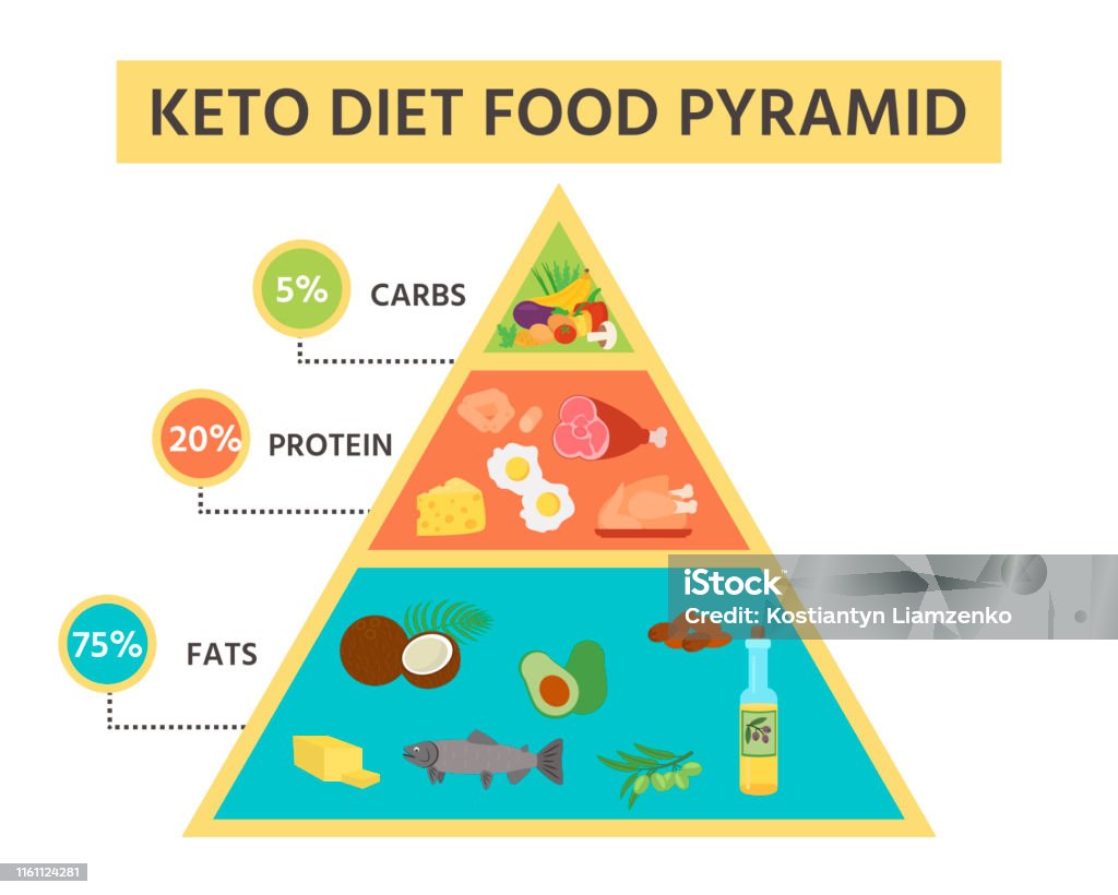 Nutrition infographics: food pyramid diagram for the ketogenic diet. Nutrition infographics: food pyramid diagram for the ketogenic diet. Healthy eating concept. Vector illustration Food Pyramid stock vector