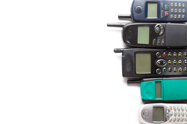 istock Old retro mobile phones isolated on white background. Copy space 1161124601