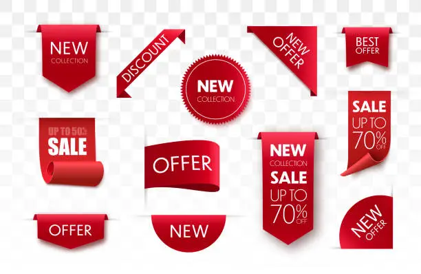 Vector illustration of Price tags vector collection. Ribbon sale banners isolated.