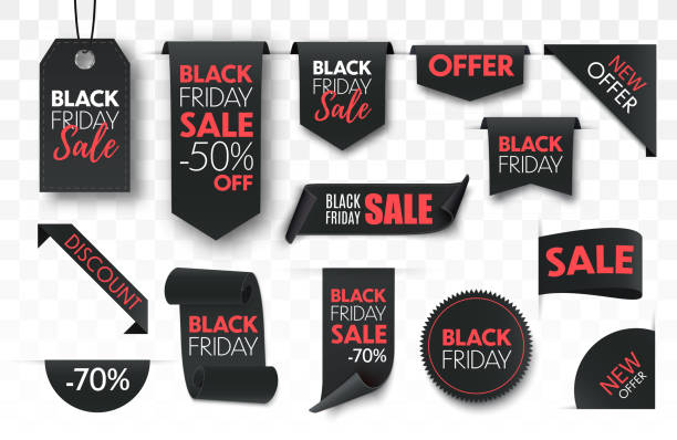 czarny piątek sprzedaży taśmy bannery kolekcji izolowane. - black friday stock illustrations