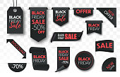 Black friday sale ribbon banners collection isolated.
