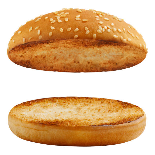 burger zsemle fehéren - zsemle témájú stock jellegű vizuális alkotások, jogdíjmentes fotók és képek
