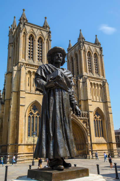 Raja Rammohun Roy Statue and Bristol Cathedral Bristol, UK - June 29th 2019: A statue of historic Indian reformer Raja Rammohun Roy, outside the magnificent Bristol Cathedral in Bristol, UK. raja stock pictures, royalty-free photos & images