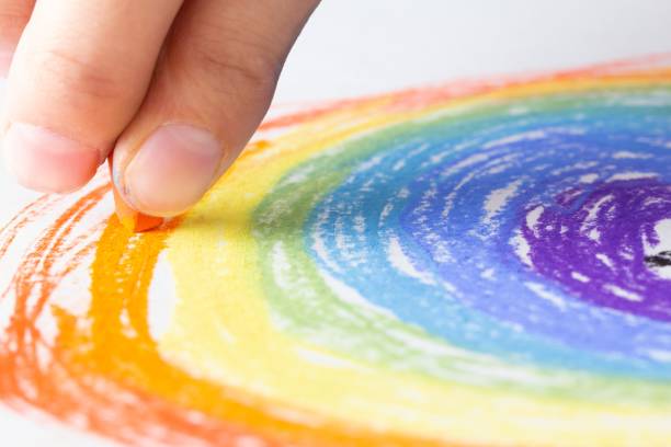 istock Chalk art on paper background and drawing rainbow,  creative. 1161134424