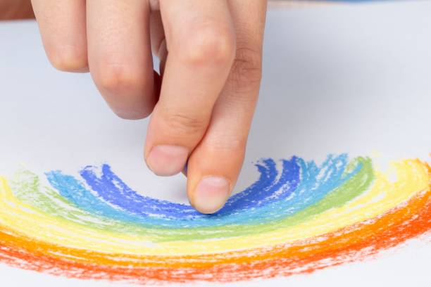 istock Chalk art on paper background and drawing rainbow,  creativity. 1161134425