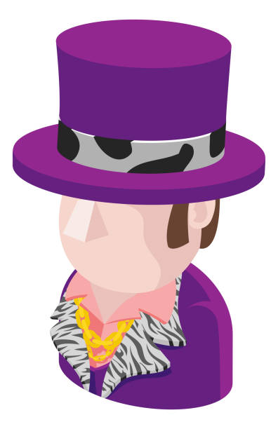 Purple Suit Man Avatar People Icon A Purple Suit Man avatar cartoon person icon emoji pimp hat stock illustrations